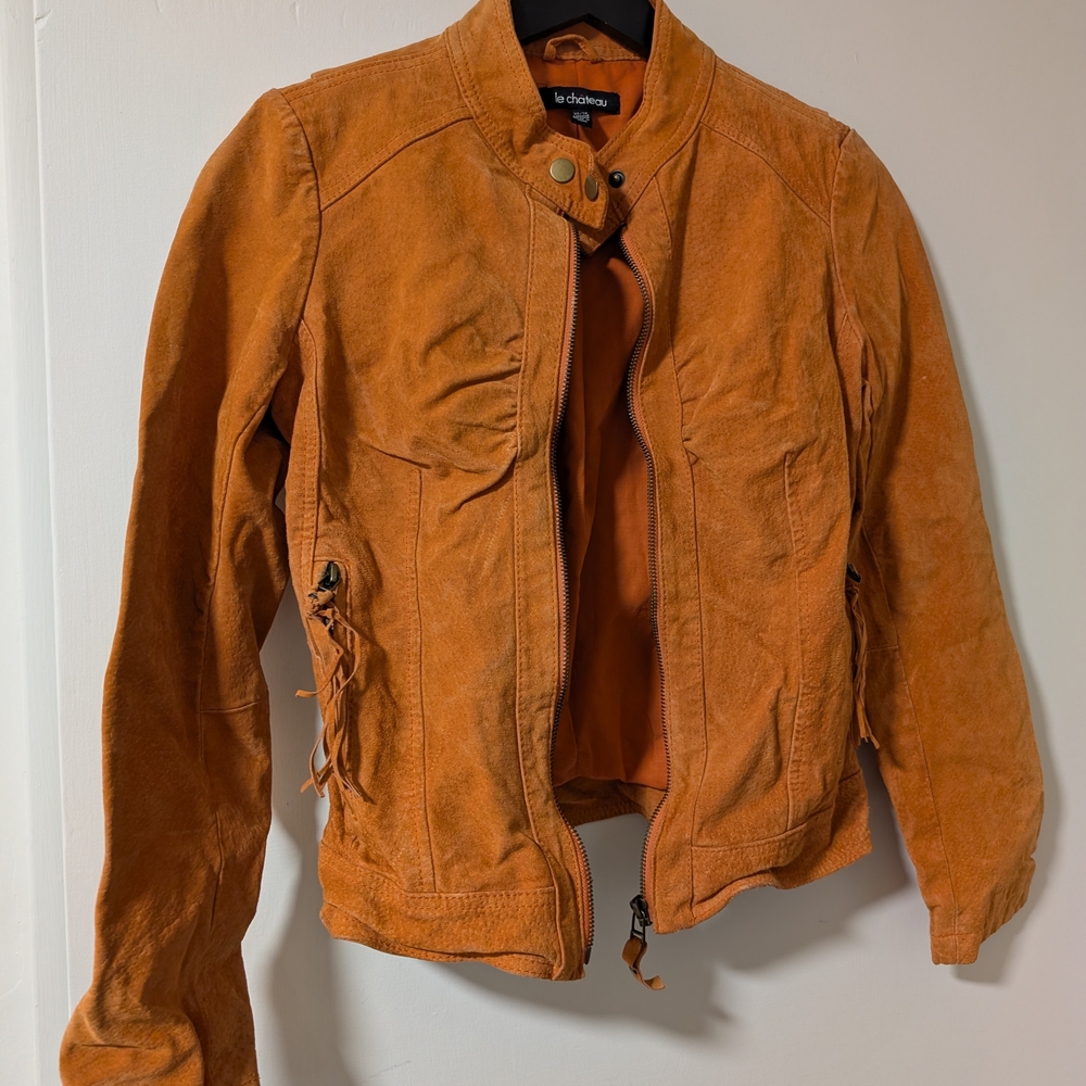 Le Chateau Women's Bright Orange Leather Jacket -XS